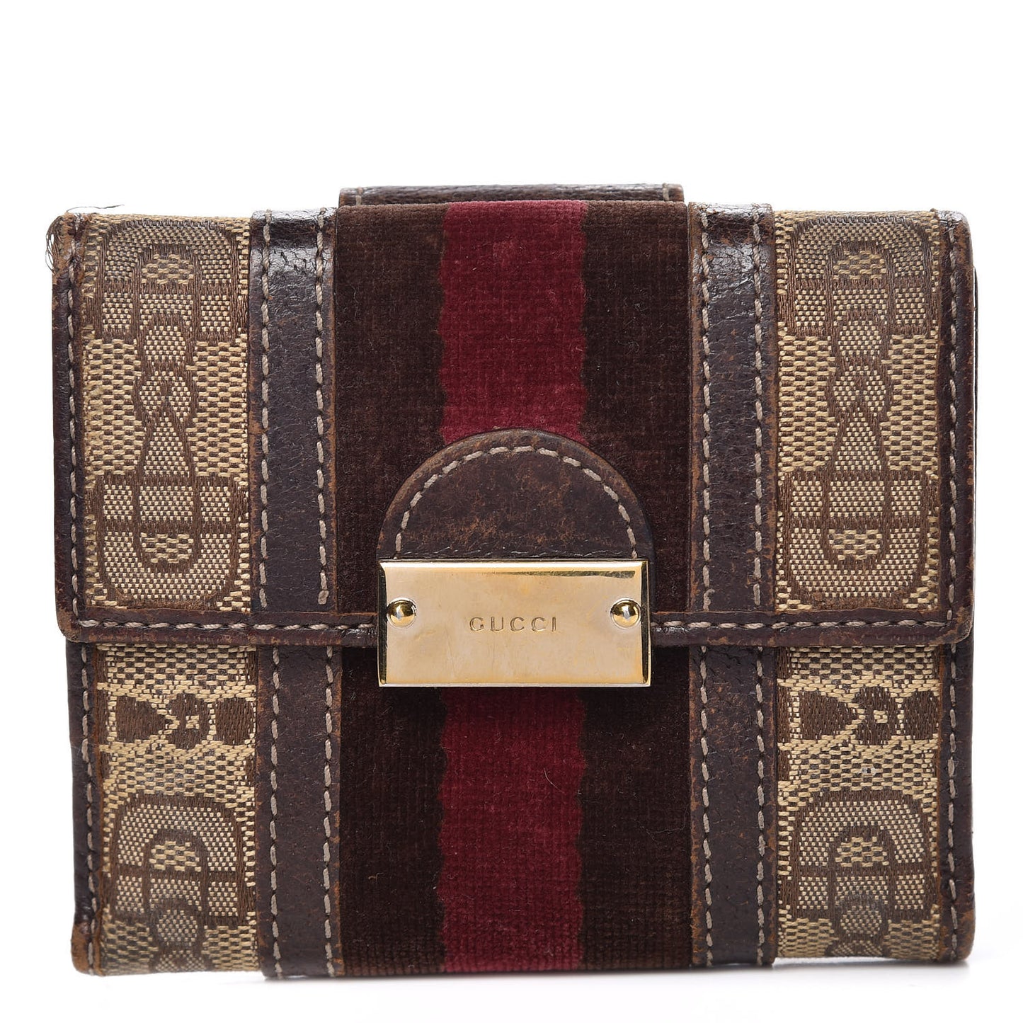 Horsebit Canvas Treasure Compact Wallet Dark Brown