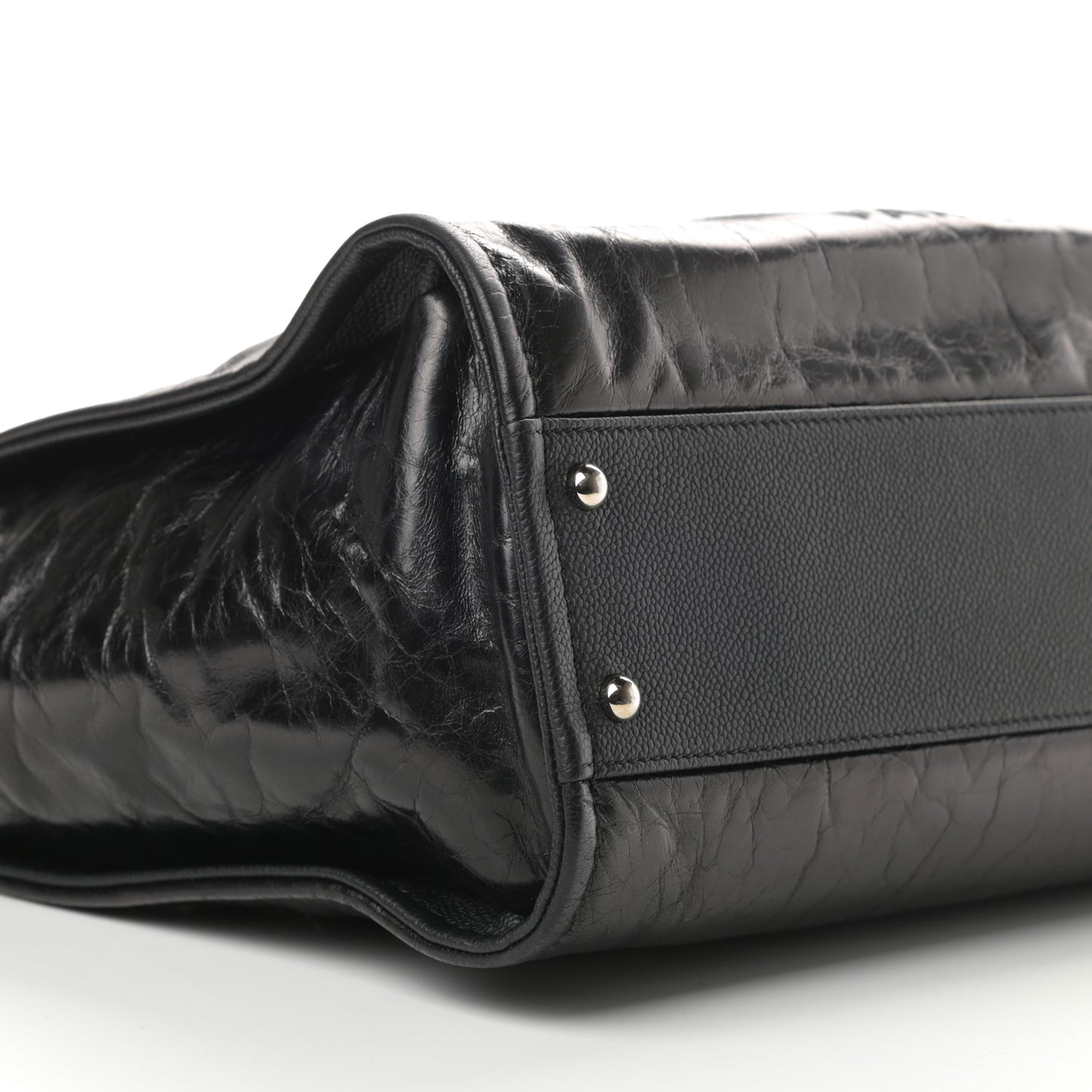 Glazed Calfskin Small Deauville Tote Black