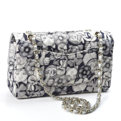 Chanel Nylon Quilted Medium Cat Emoticon Double Flap Navy Grey Ecru 2 of 10