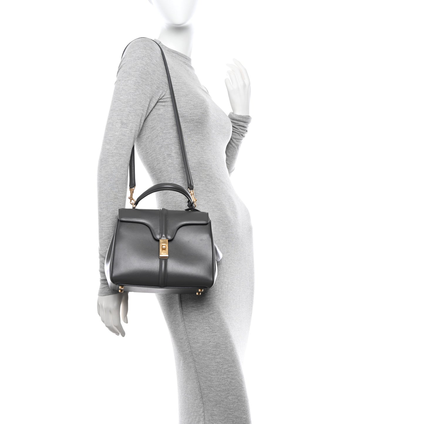 Satinated Calfskin Small 16 Top Handle Bag Gray