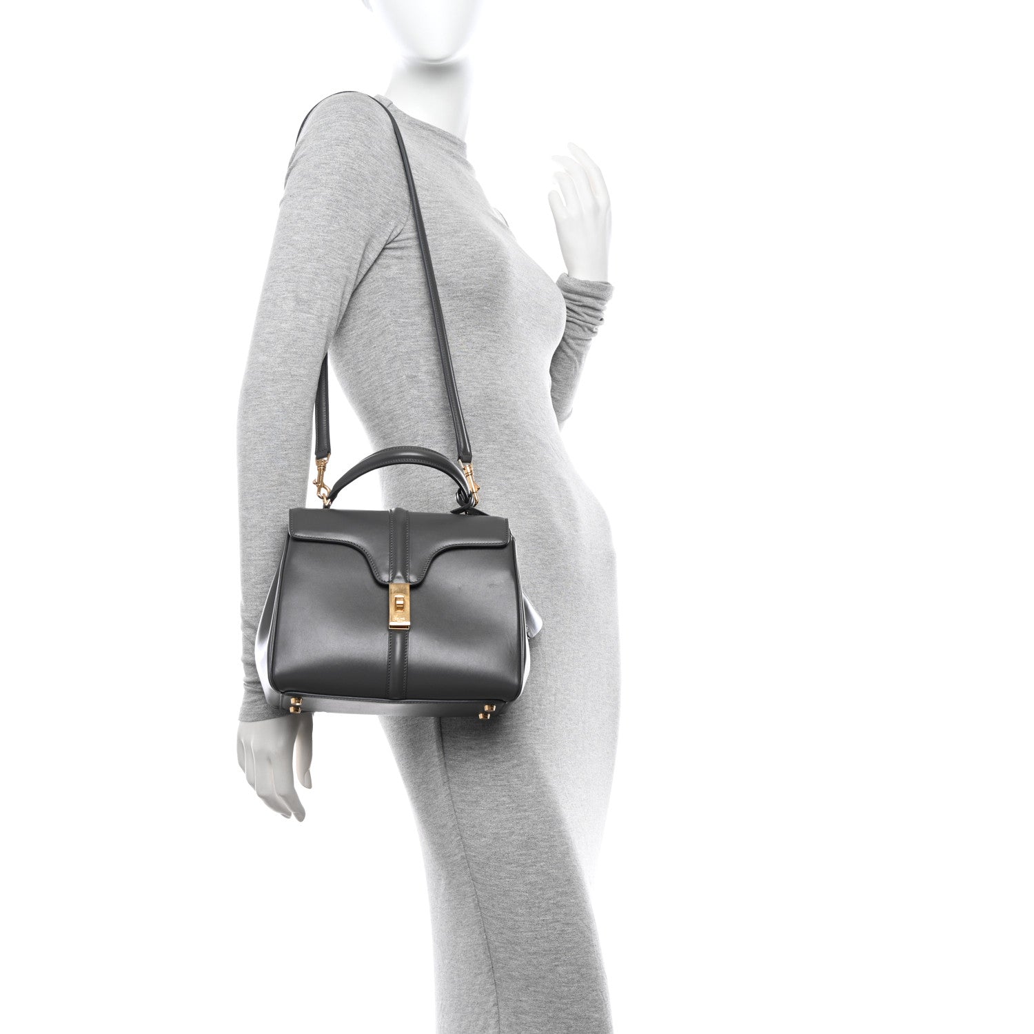 Celine Satinated Calfskin Small 16 Top Handle Bag Gray 2 of 14