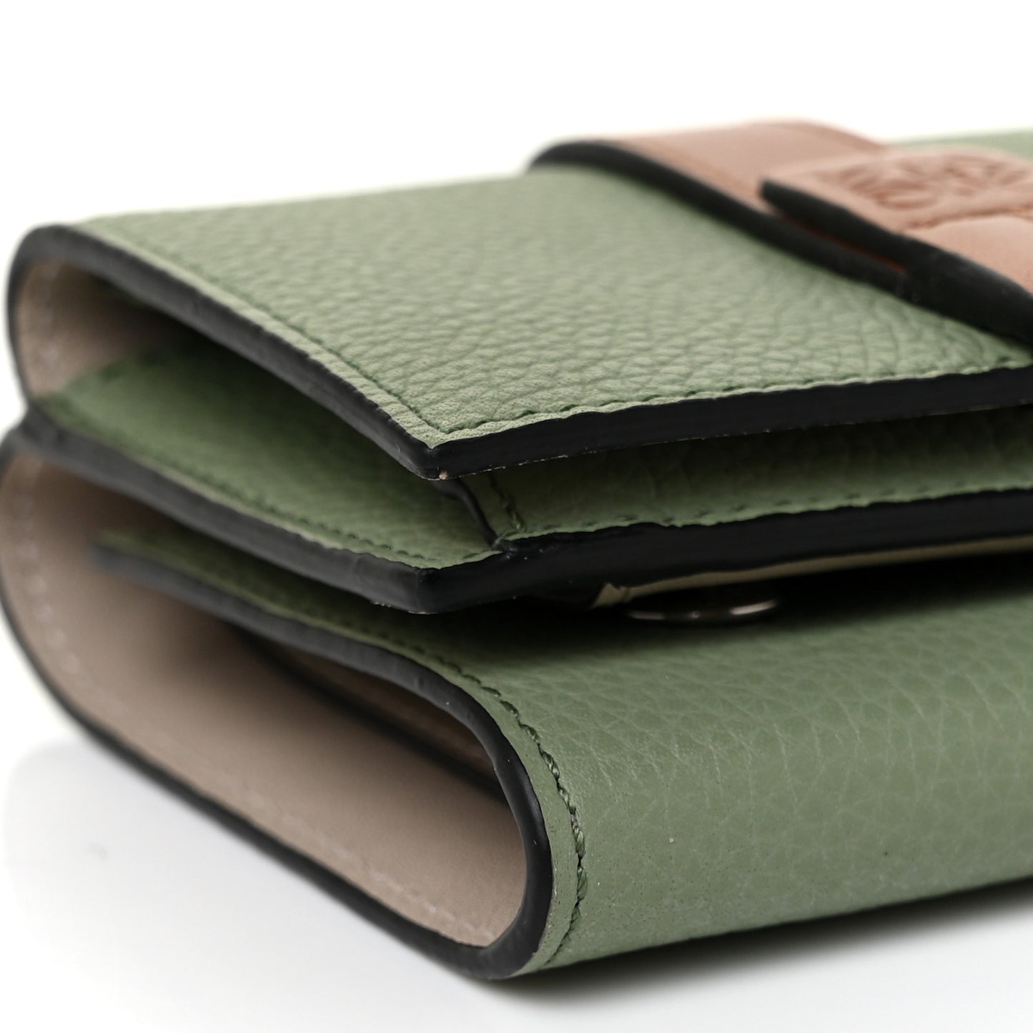 Grained Calfskin Tri-Fold Wallet Rosemary Tan
