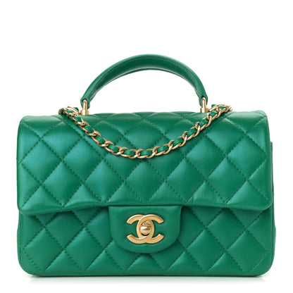 Chanel Iridescent Lambskin Quilted Mini Top Handle Rectangular Flap Green 1 of 9