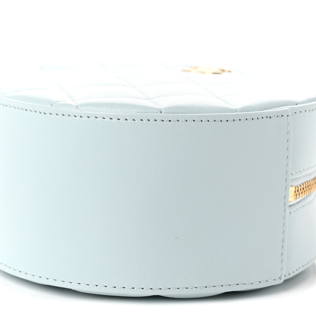 Iridescent Lambskin Quilted Coco Bow Round Clutch With Chain Light Blue