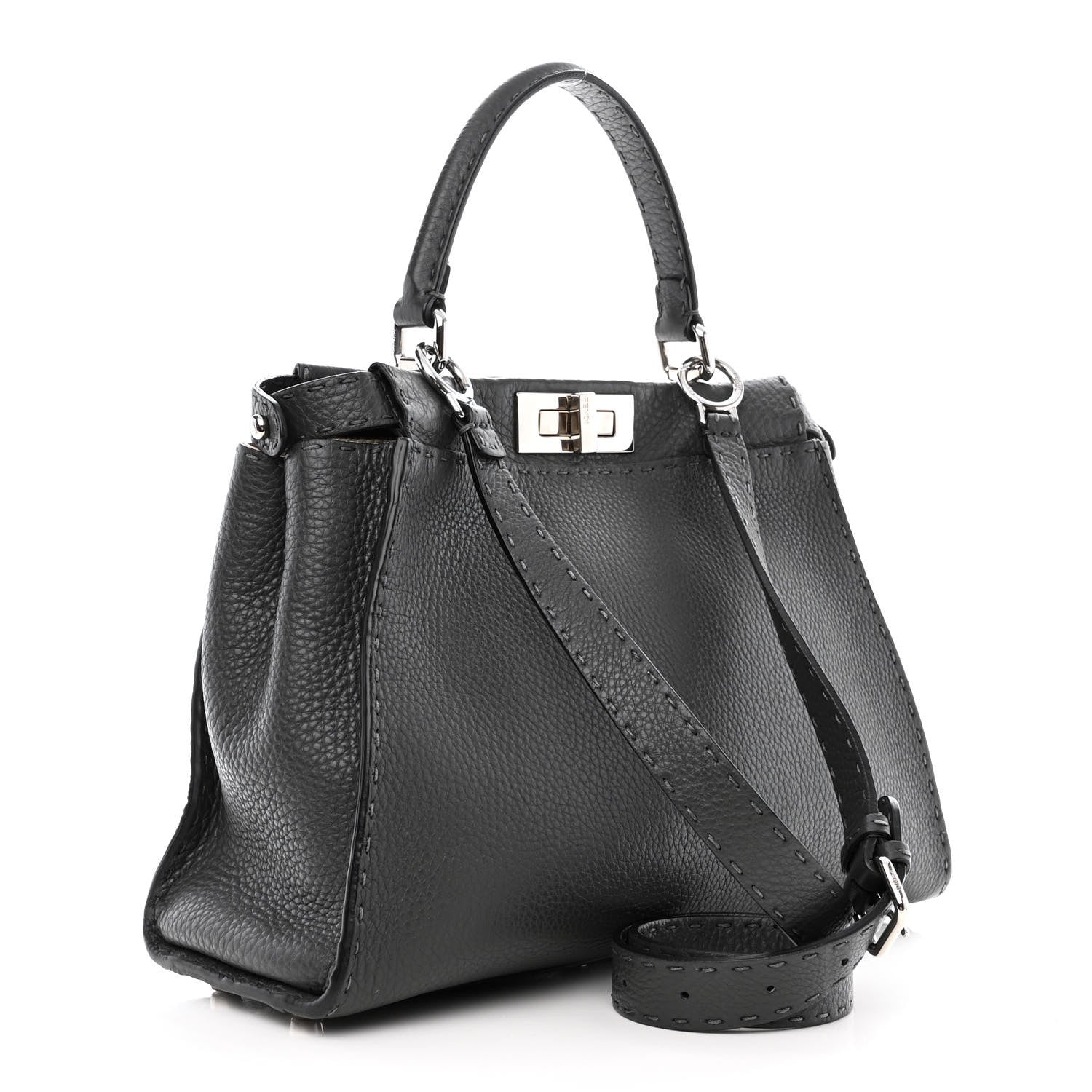 Fendi Cuoio Romano Selleria Bi-Color Medium Peekaboo Iconic Satchel Asfalto Latte 3 of 11