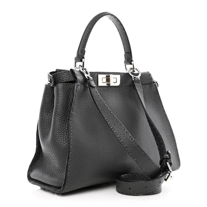 Fendi Cuoio Romano Selleria Bi-Color Medium Peekaboo Iconic Satchel Asfalto Latte 3 of 11