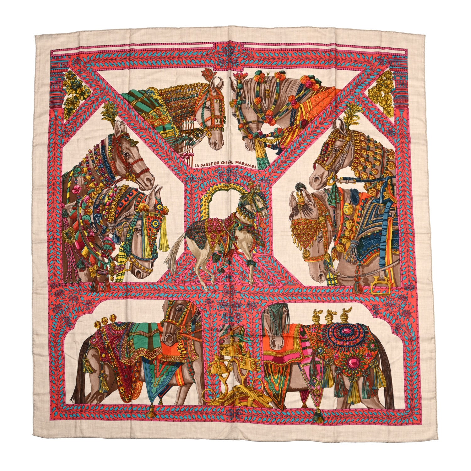 Hermes Cashmere Silk La Danse Du Cheval Marwari Shawl 140 1 of 5