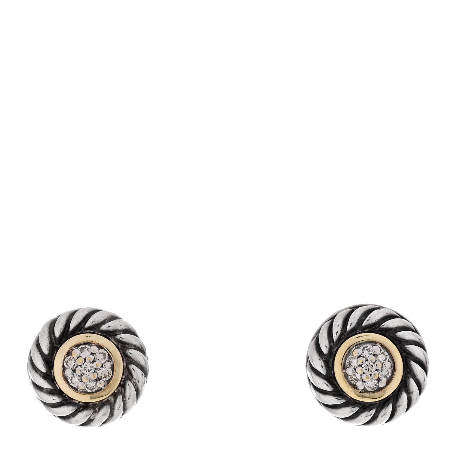 David Yurman Sterling Silver 18K Yellow Gold Diamond Cookie Cable Earrings 1 of 4