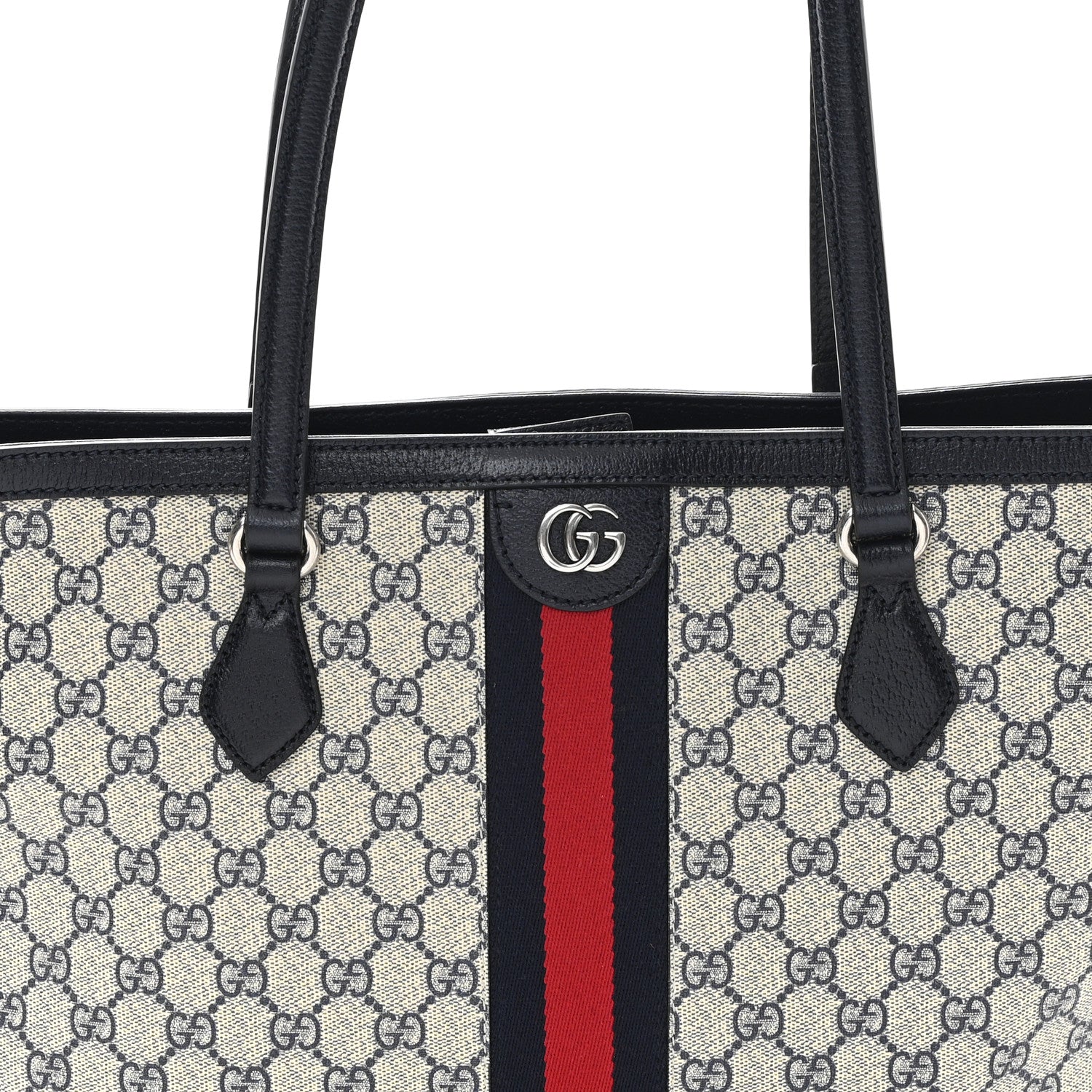 Gucci GG Supreme Monogram Textured Calfskin Web Medium Ophidia Shopping Tote Beige Blue 7 of 9