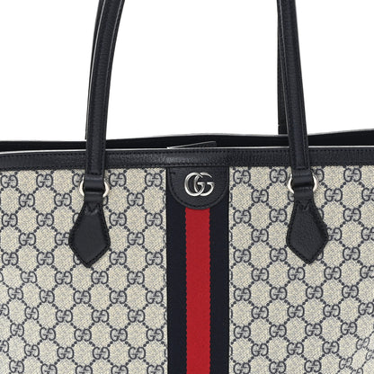 Gucci GG Supreme Monogram Textured Calfskin Web Medium Ophidia Shopping Tote Beige Blue 7 of 9