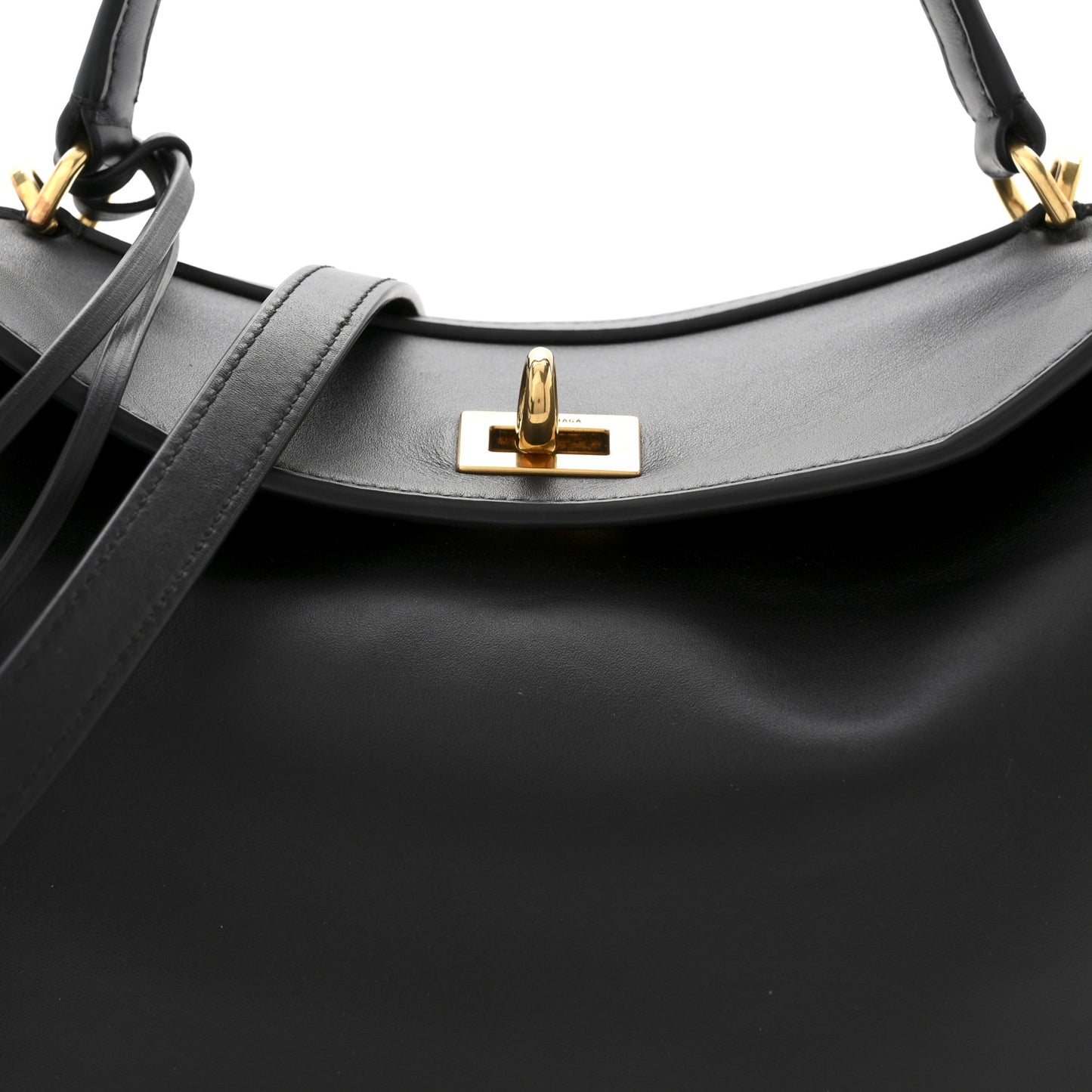 Natural Smooth Calfskin Small Rodeo Top Handle Handbag Black