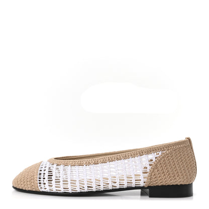 Chanel Raffia Cap Toe Ballerina Flats 37.5 White Beige 1 of 9