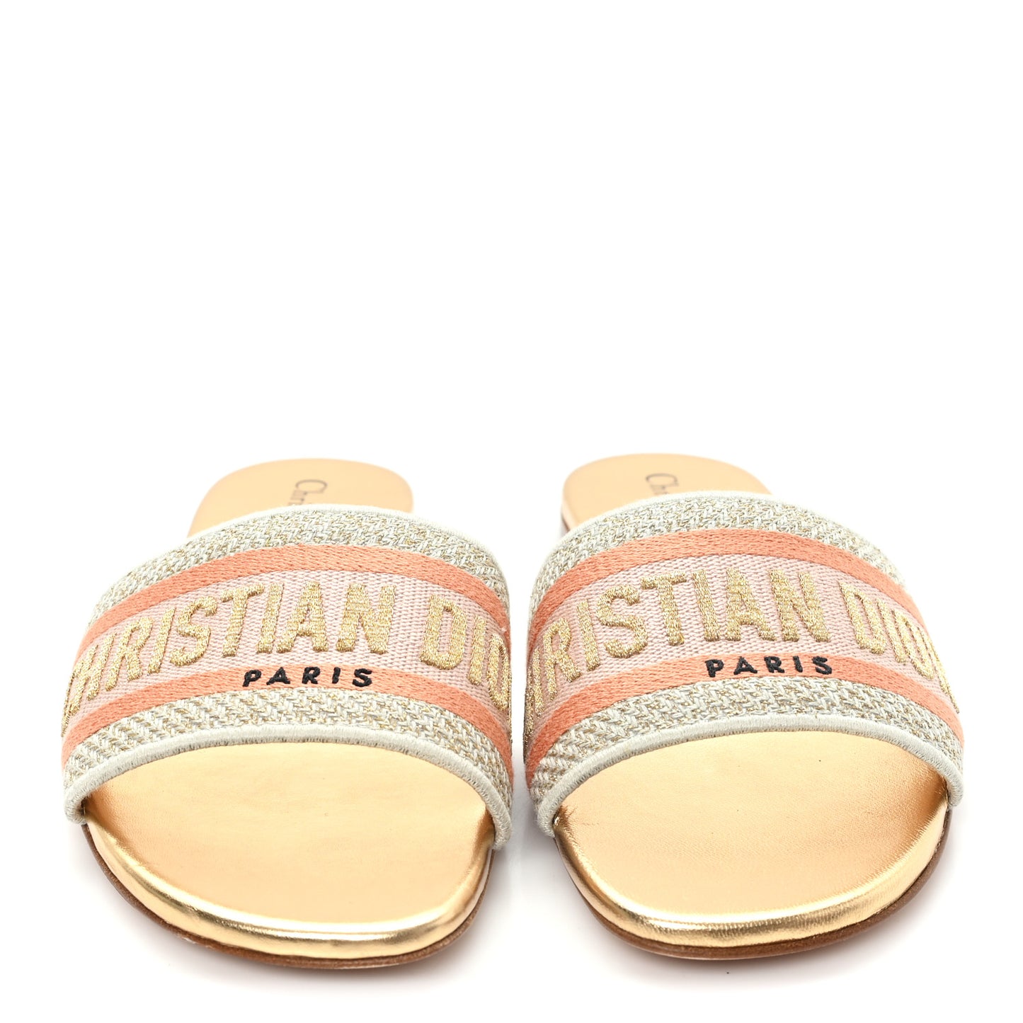 Canvas Lurex Embroidered Dway Flat Slide Sandals 38 Platinum 38 Platinum