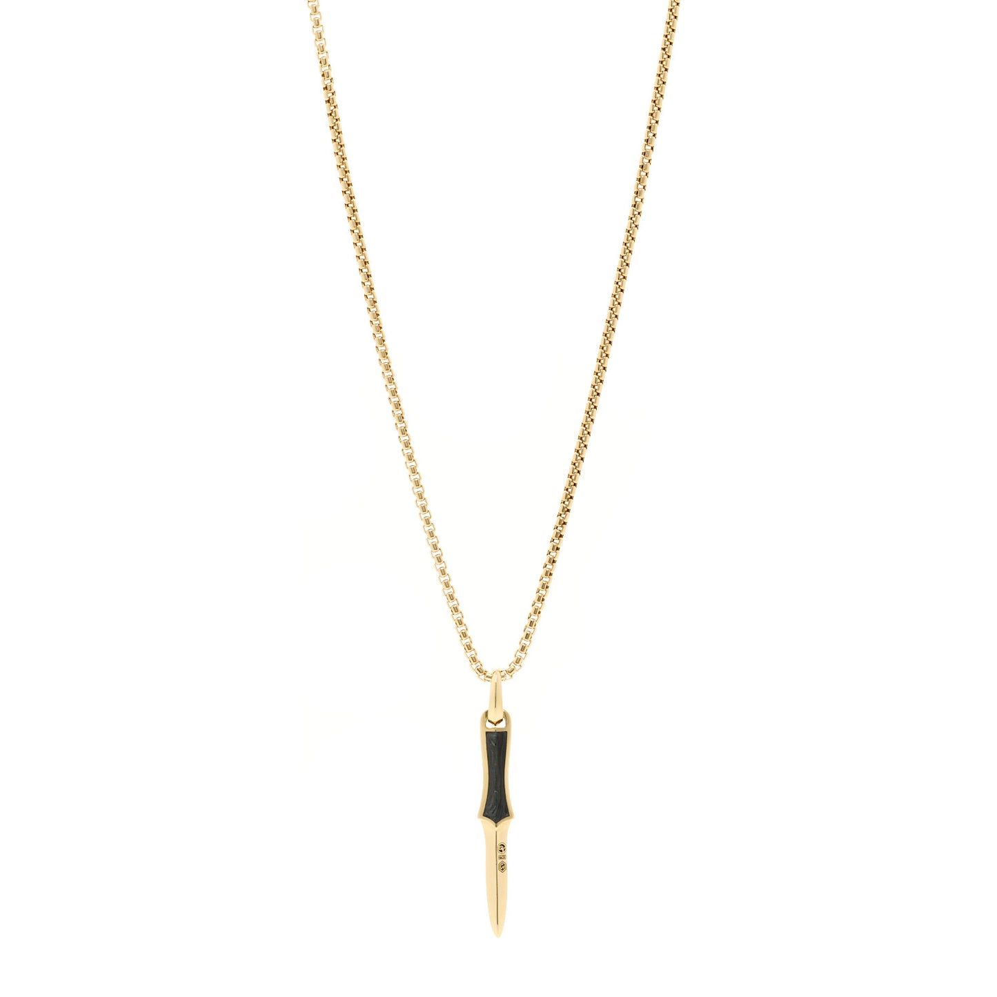 18K Yellow Gold Forged Carbon Dagger Amulet Pendant Necklace