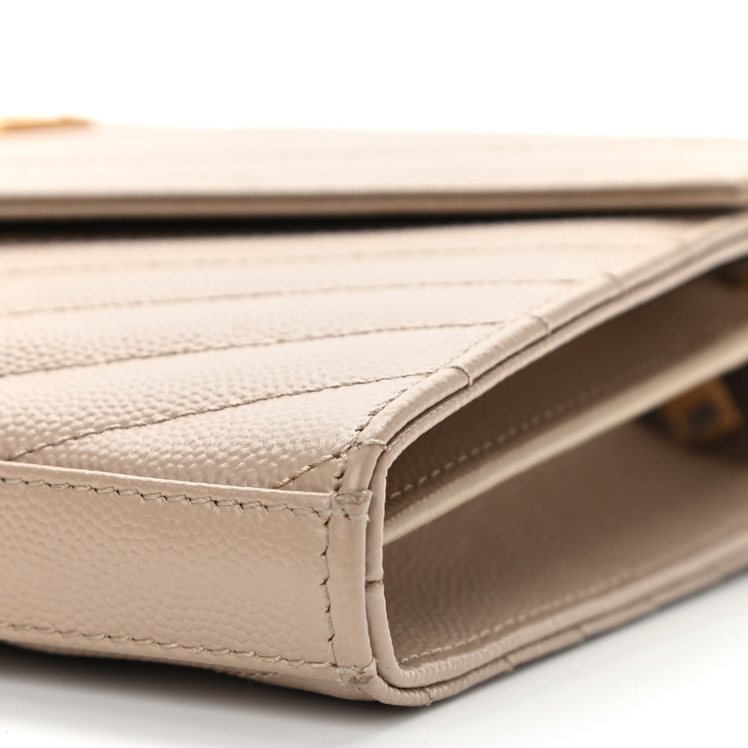 Saint Laurent Grain De Poudre Matelasse Chevron Monogram Chain Wallet Dark Beige 9 of 11