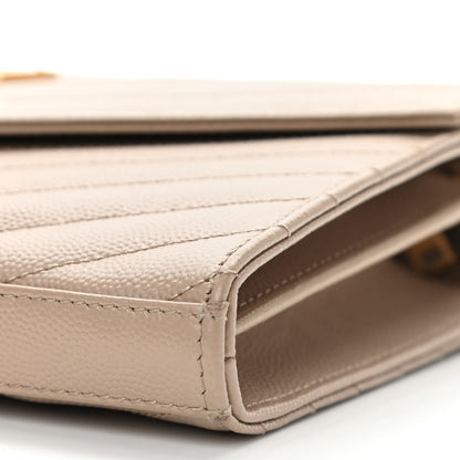 Saint Laurent Grain De Poudre Matelasse Chevron Monogram Chain Wallet Dark Beige 9 of 11