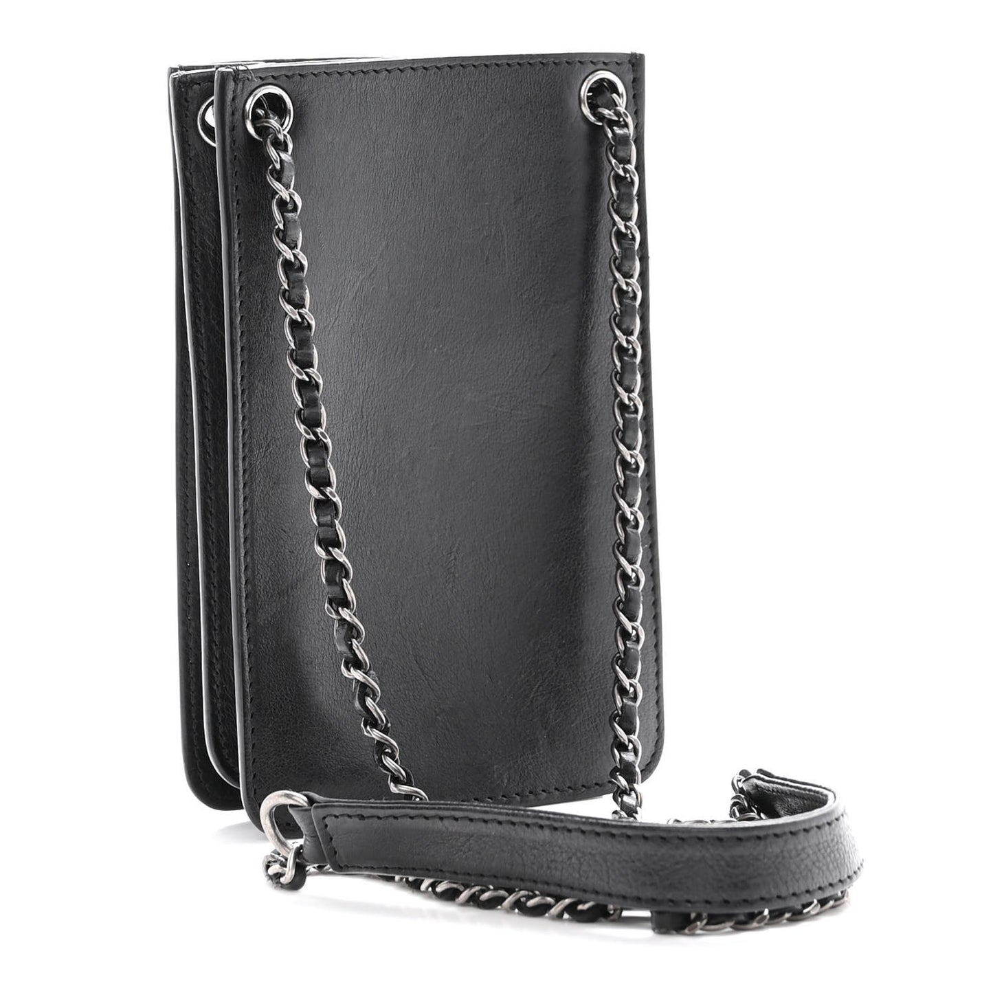 Calfskin CC Phone Holder Crossbody Black