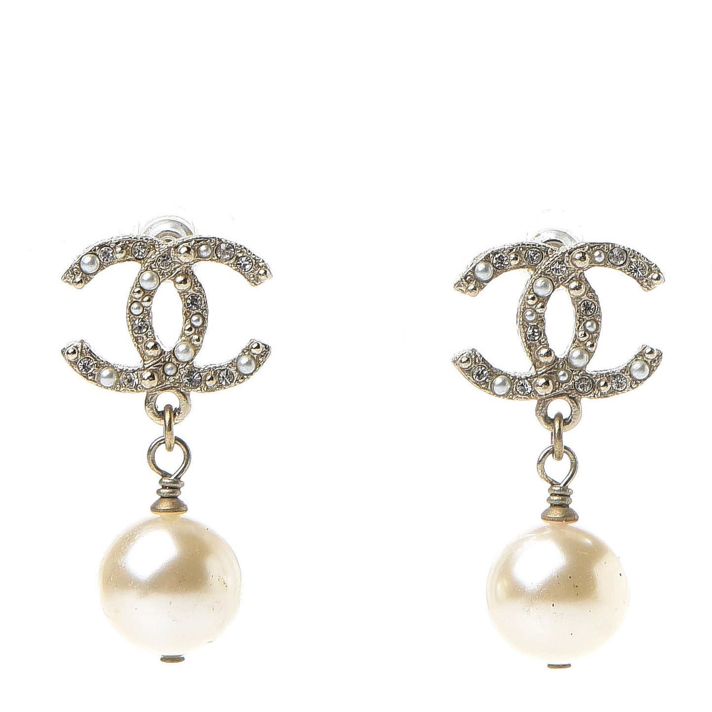Crystal Pearl CC Drop Earrings Gold