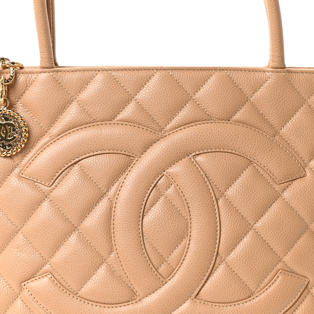 Caviar Quilted Medallion Tote Beige