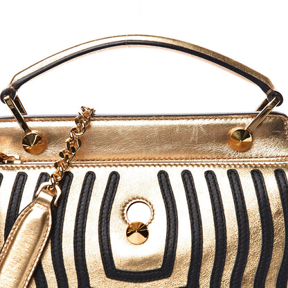 Fendi Lambskin Waves Small DotCom Click Chain Satchel Gold Black 13 of 15