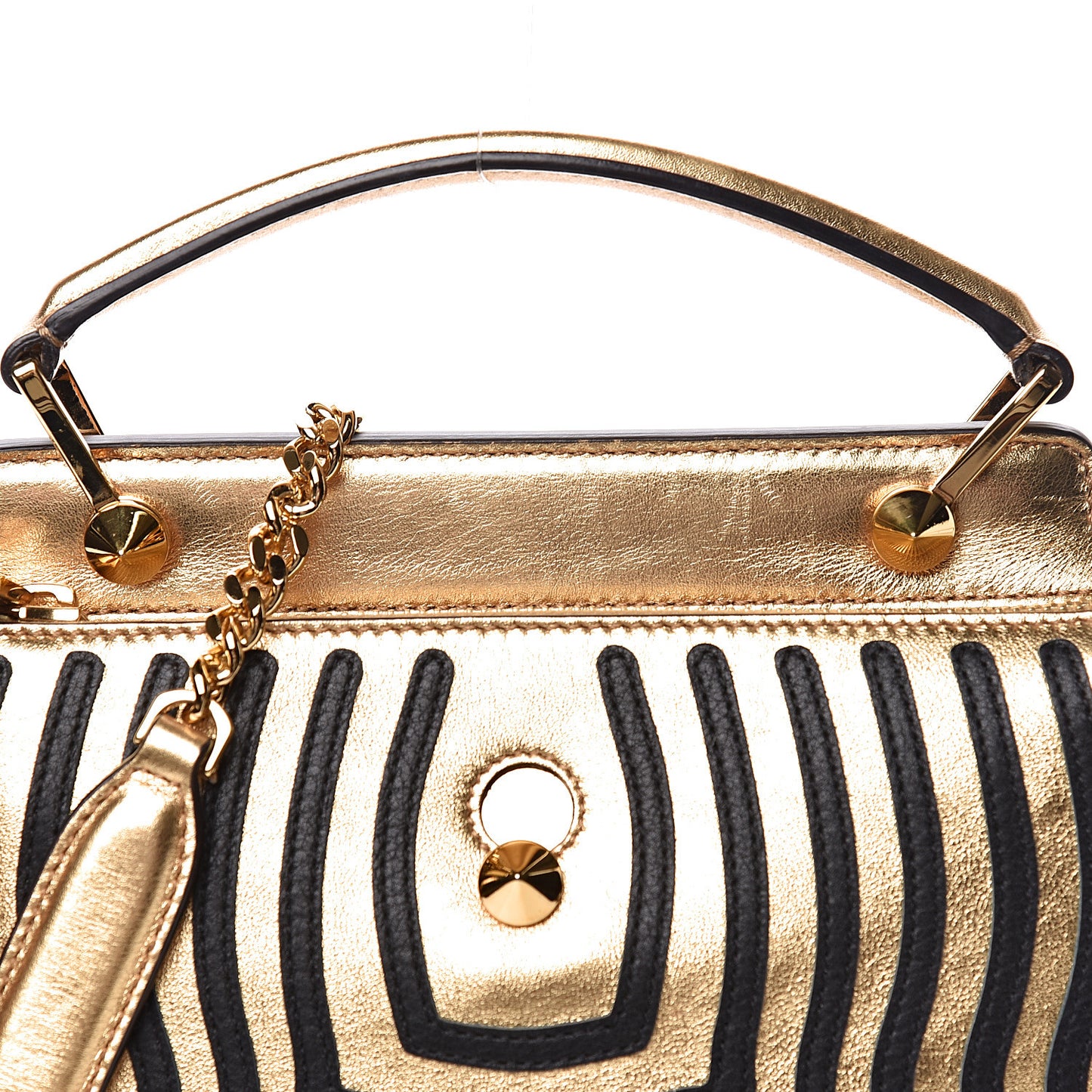 Lambskin Waves Small DotCom Click Chain Satchel Gold Black