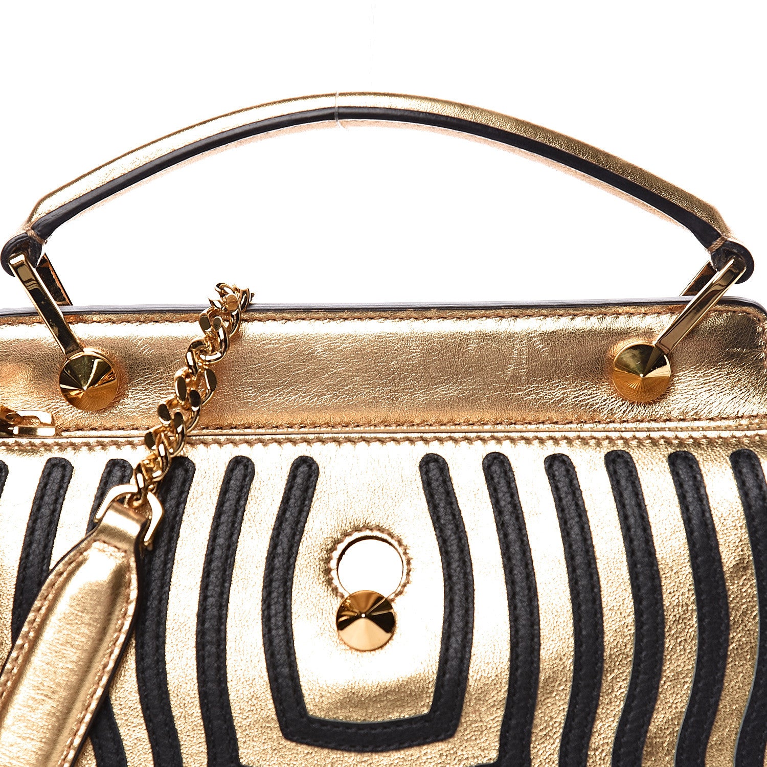 Fendi Lambskin Waves Small DotCom Click Chain Satchel Gold Black 13 of 15