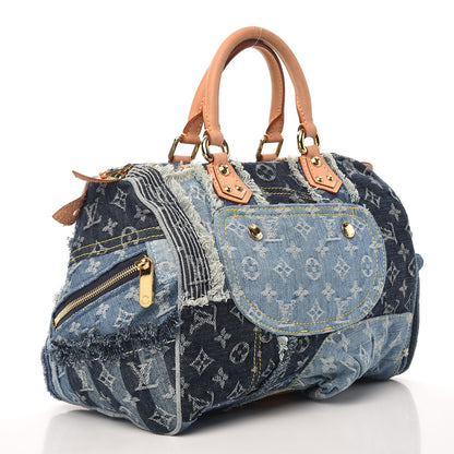 Louis Vuitton Denim Patchwork Speedy 30 Blue 3 of 8