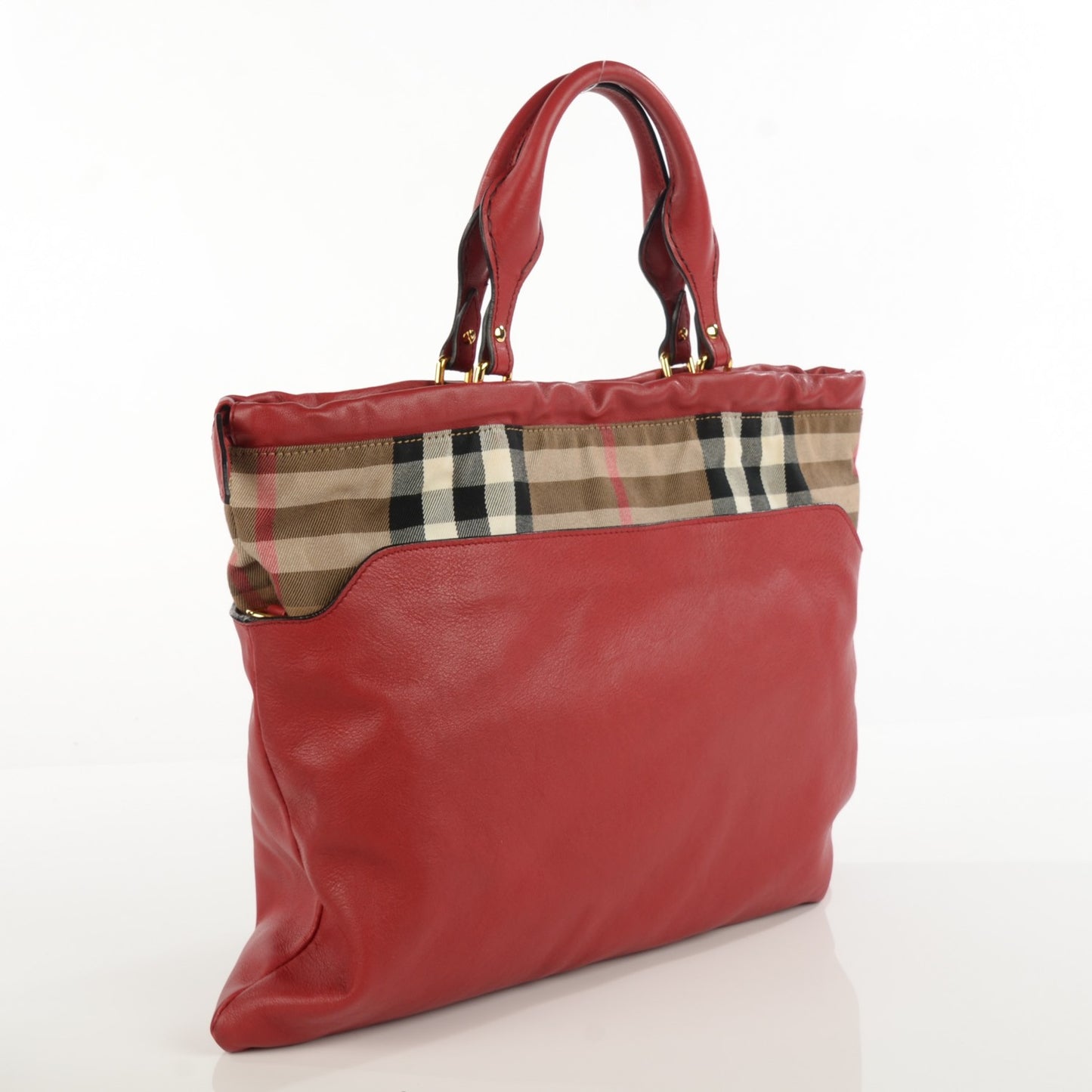 Soft Calfskin House Check Big Crush Tote Military Red