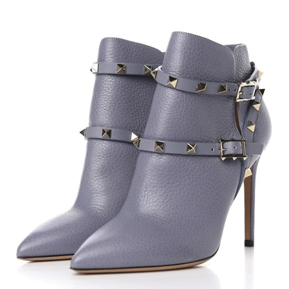 Valentino Garavani Pebbled Calfskin Rockstud Double Buckle 100mm Ankle Boots 37 Light Stone 3 of 8