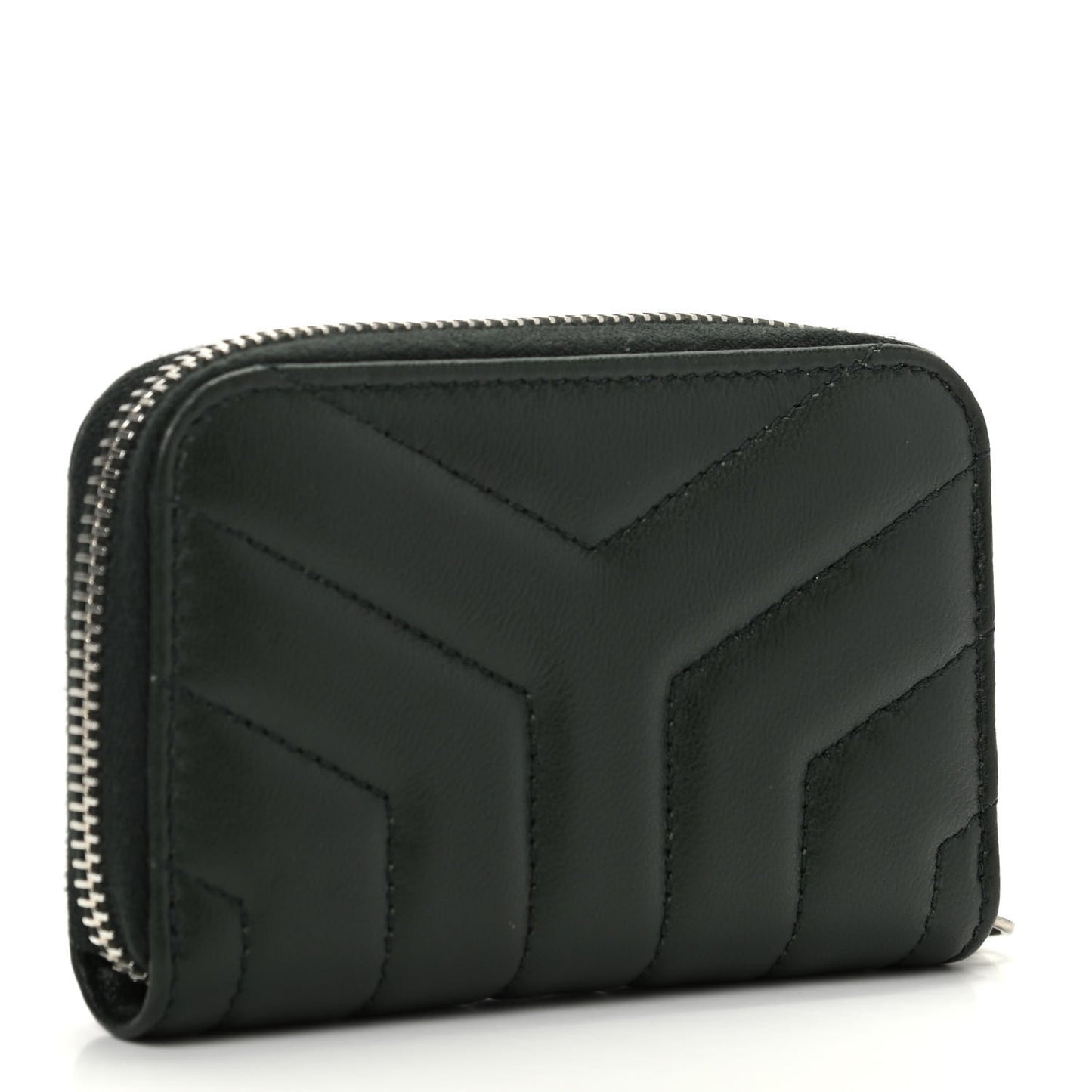 Lambskin Y Quilted Monogram LouLou Zip Coin Purse New Vert Fonce