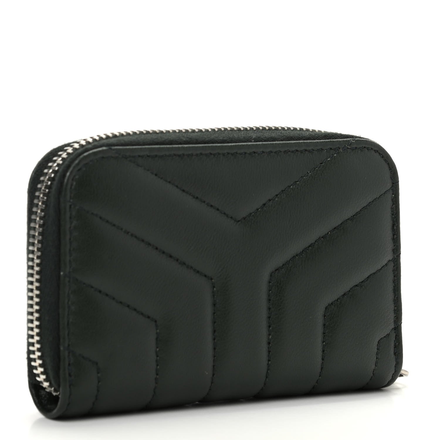 Saint Laurent Lambskin Y Quilted Monogram LouLou Zip Coin Purse New Vert Fonce 3 of 7
