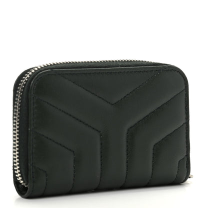 Saint Laurent Lambskin Y Quilted Monogram LouLou Zip Coin Purse New Vert Fonce 3 of 7