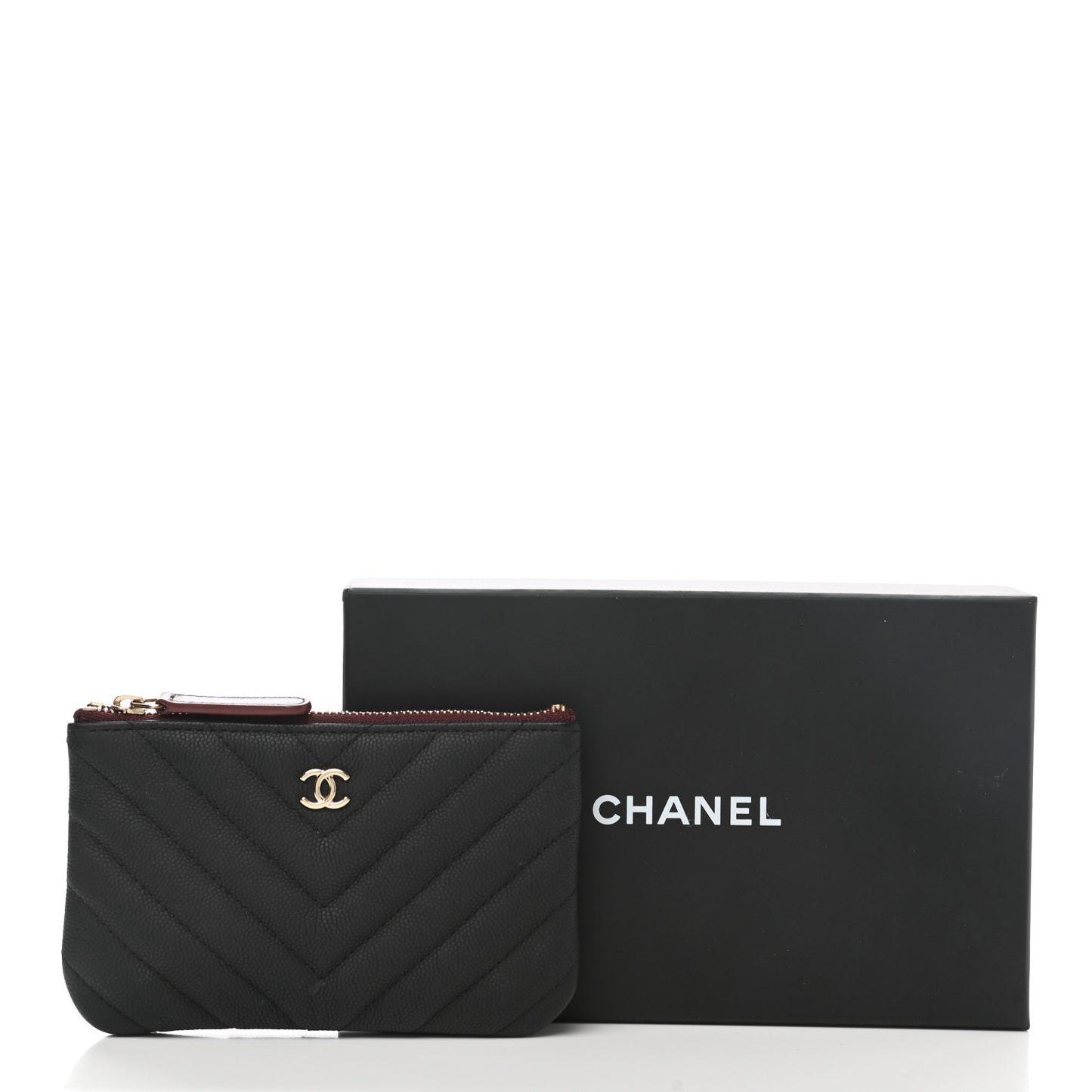 Caviar Chevron Quilted Small Cosmetic Case Black