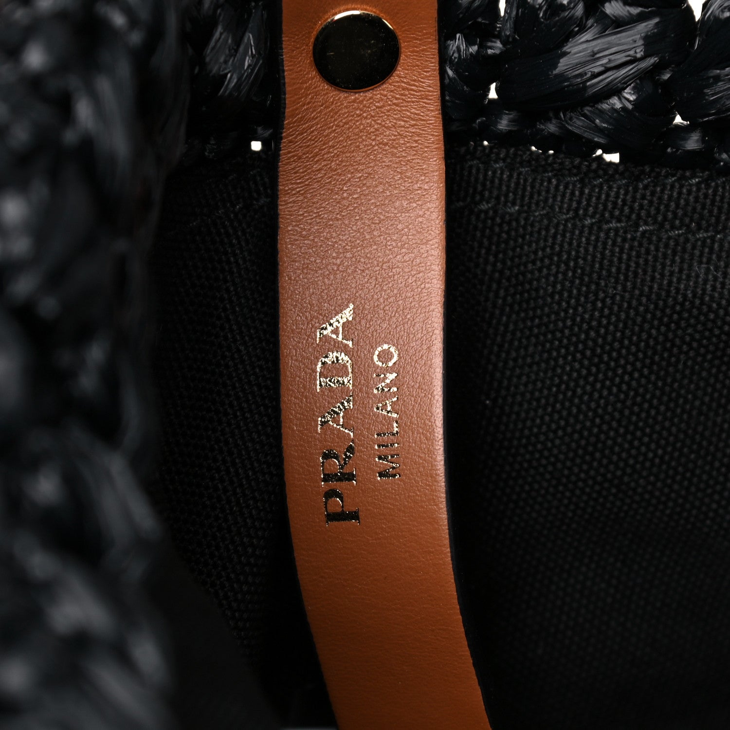 Prada Raffia City Calf Bucket Bag Black Cognac 5 of 11