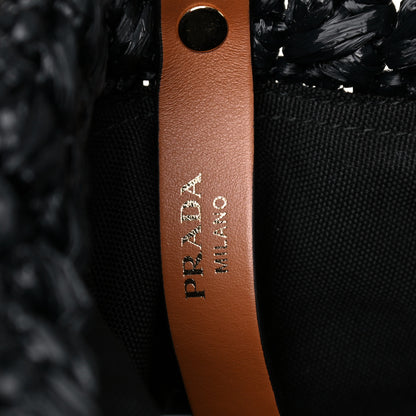 Prada Raffia City Calf Bucket Bag Black Cognac 5 of 11