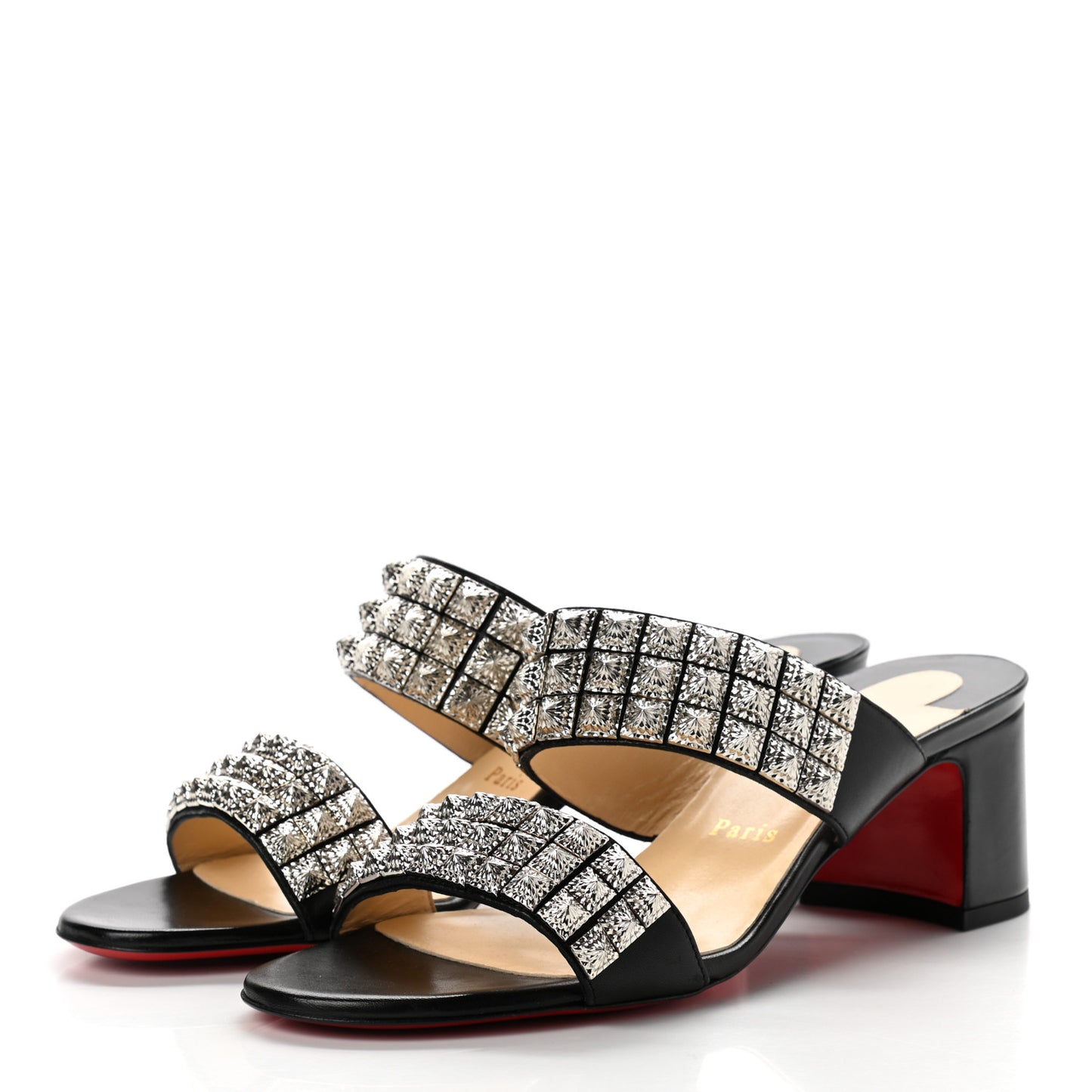 Calfskin Studded Tina Goes Mad 55 Slide Sandals 40 Black