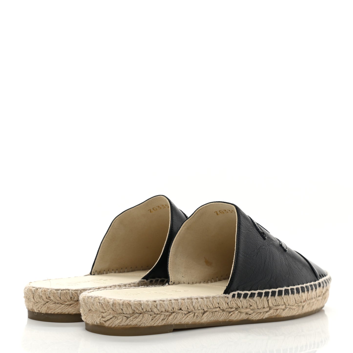 Iridescent Goatskin Patent CC Espadrille Mules 39 Black