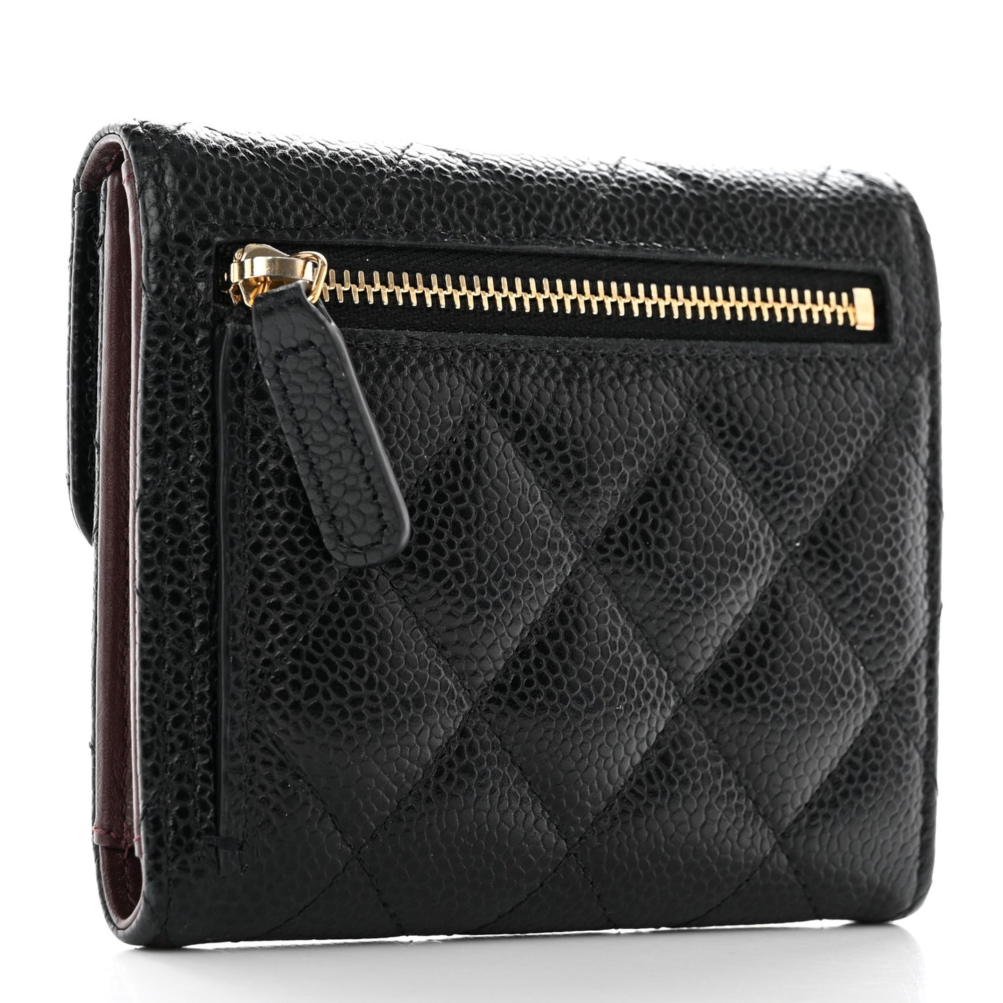 Caviar Quilted Compact Flap Wallet Black