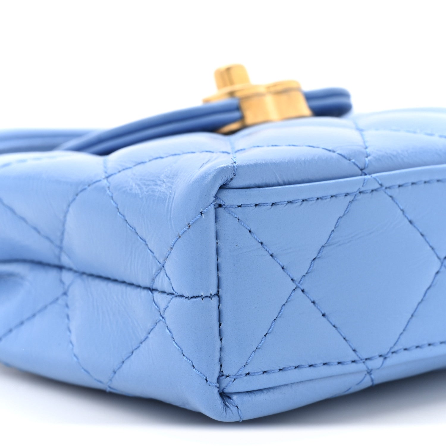 Chanel Shiny Aged Calfskin Quilted Mini Nano Kelly Shopper Blue 10 of 11