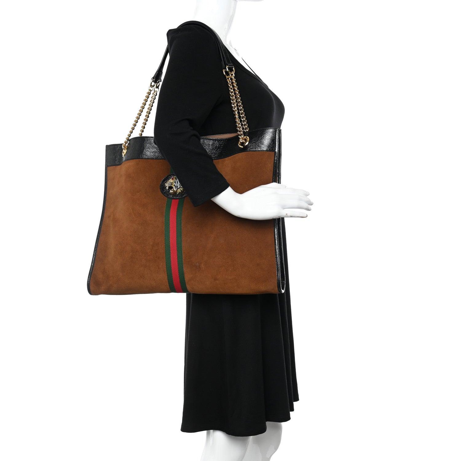 Gucci Suede Patent Large Rajah Chain Tote Nocciola Black 2 of 14
