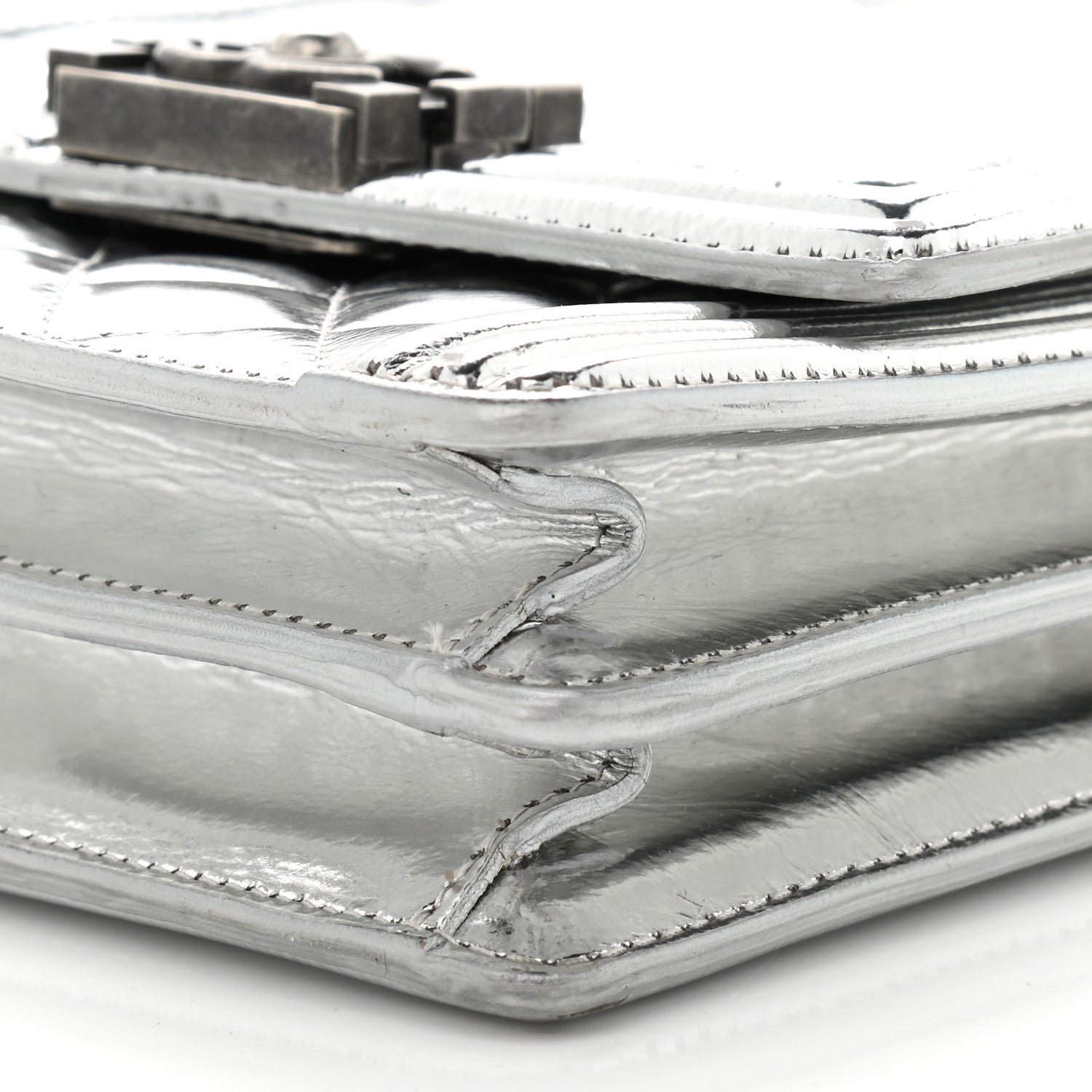 Chanel Metallic Goatskin Quilted North South Boy Flap Silver 9 of 9