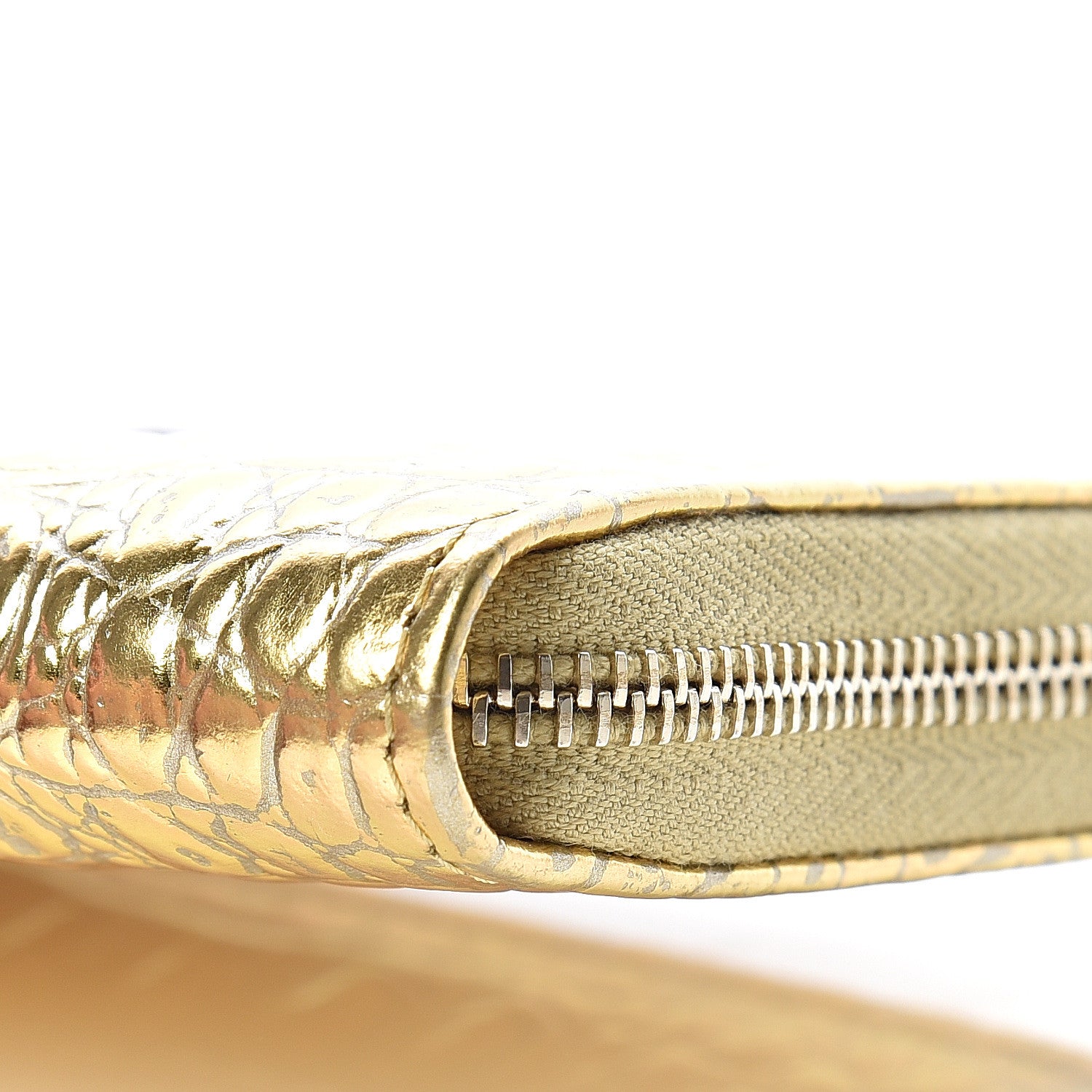 Chanel Metallic Calfskin Crocodile Embossed Small Zip Wallet Gold 9 of 10