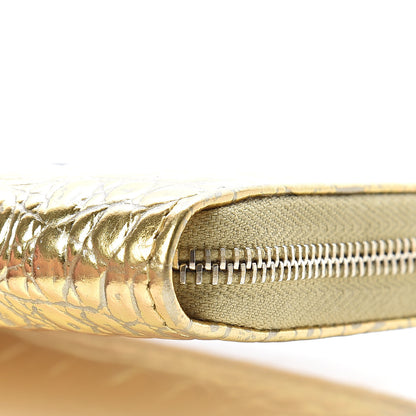 Chanel Metallic Calfskin Crocodile Embossed Small Zip Wallet Gold 9 of 10