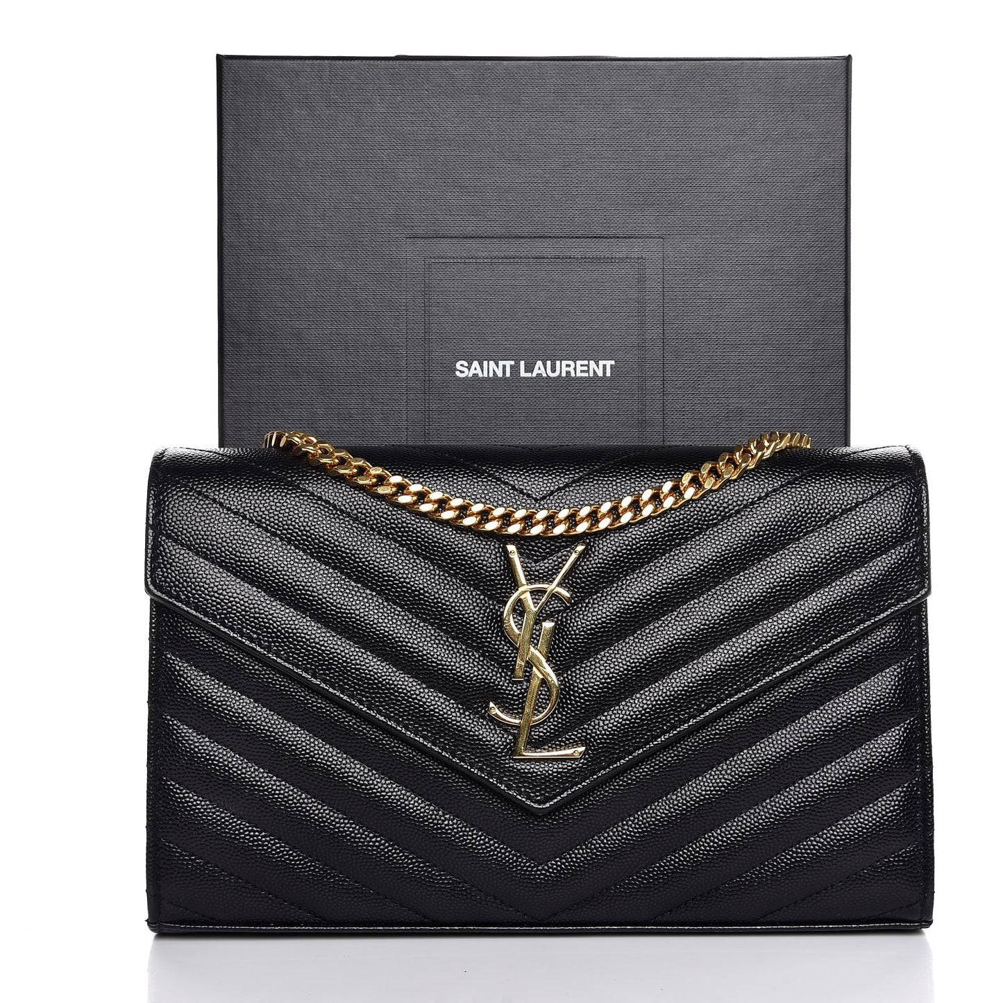 Grain De Poudre Matelasse Chevron Monogram Chain Wallet Black