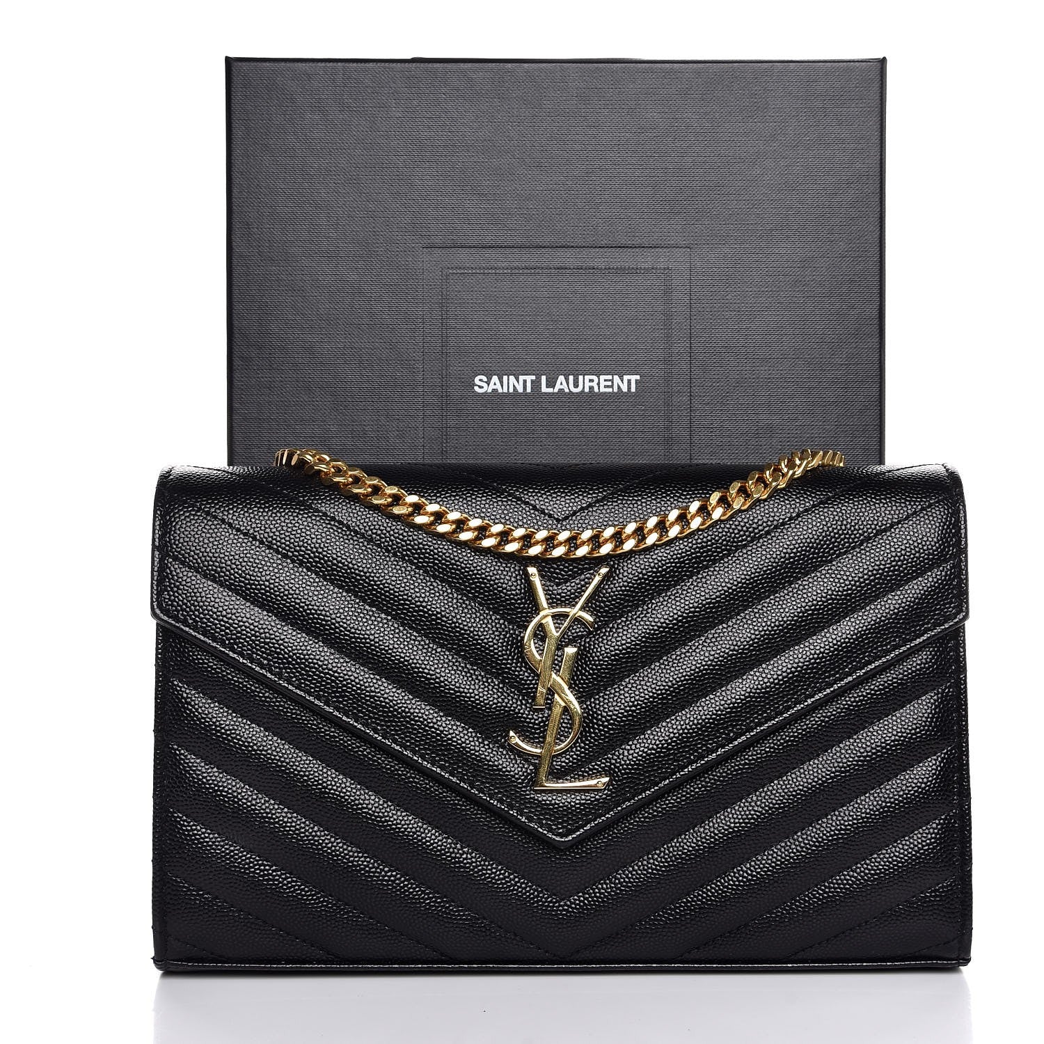 Saint Laurent Grain De Poudre Matelasse Chevron Monogram Chain Wallet Black 8 of 8