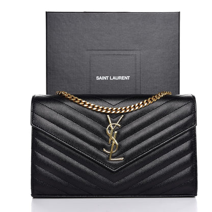 Saint Laurent Grain De Poudre Matelasse Chevron Monogram Chain Wallet Black 8 of 8
