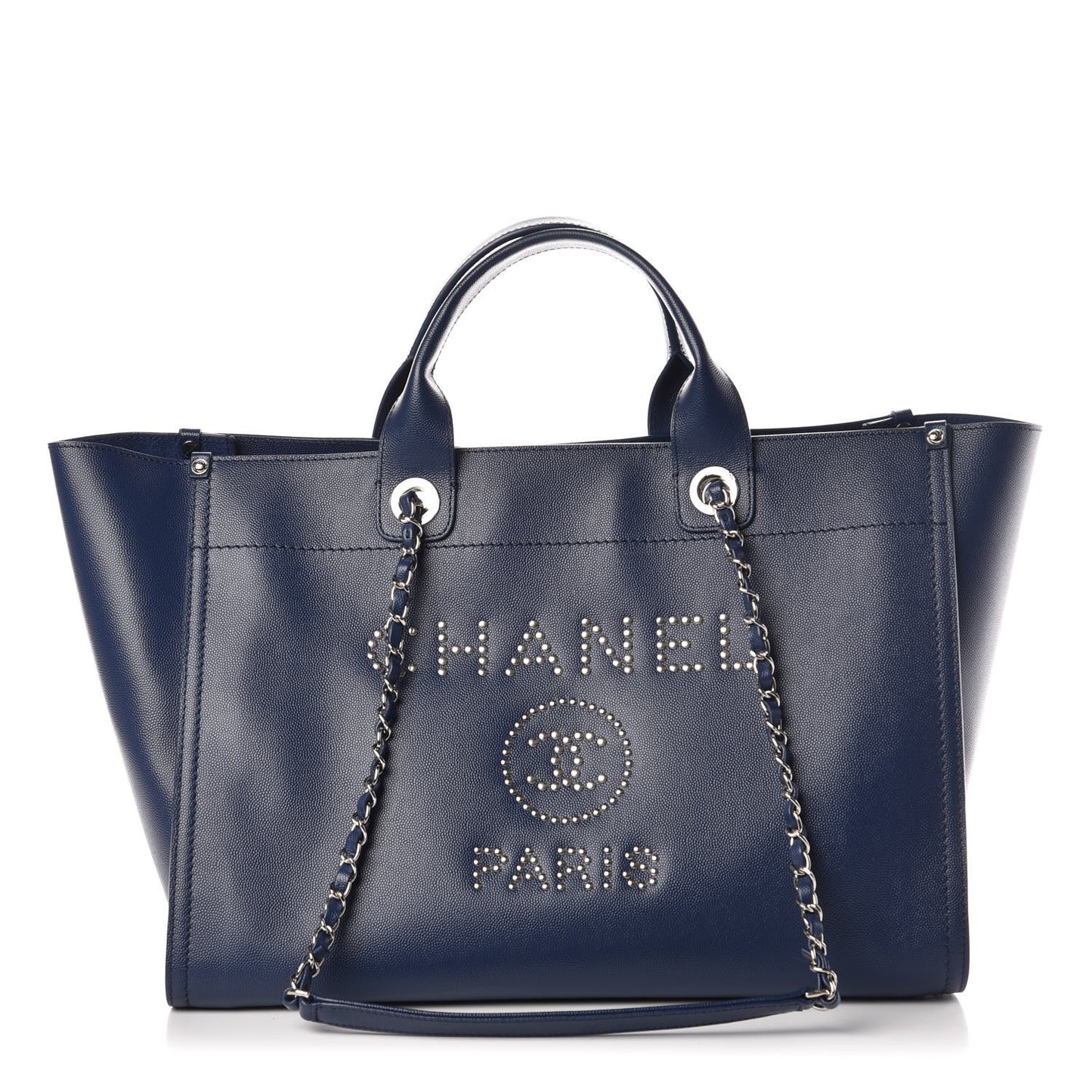 Caviar Large Studded Deauville Tote Navy