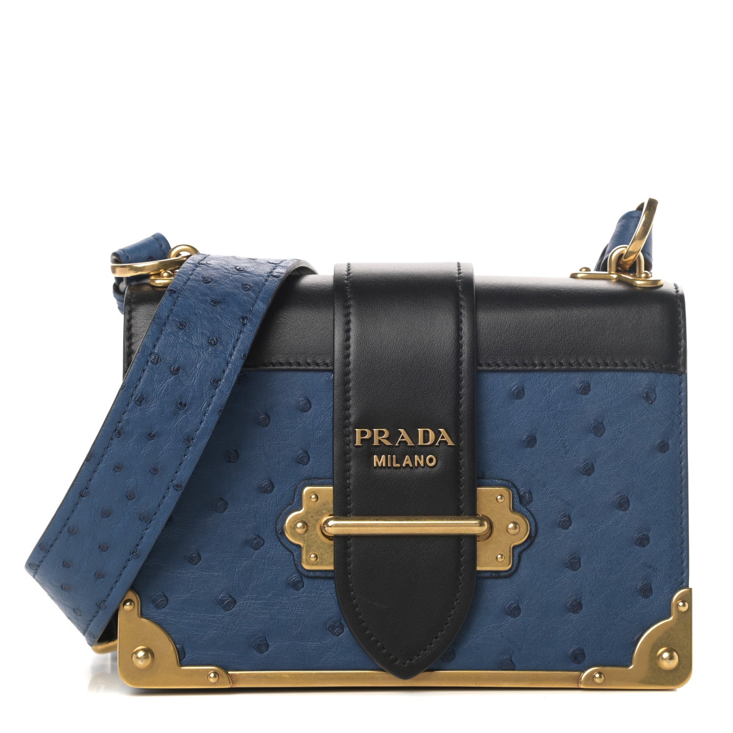Prada City Calfskin Ostrich Cahier Bag Colbalto Black 1 of 12