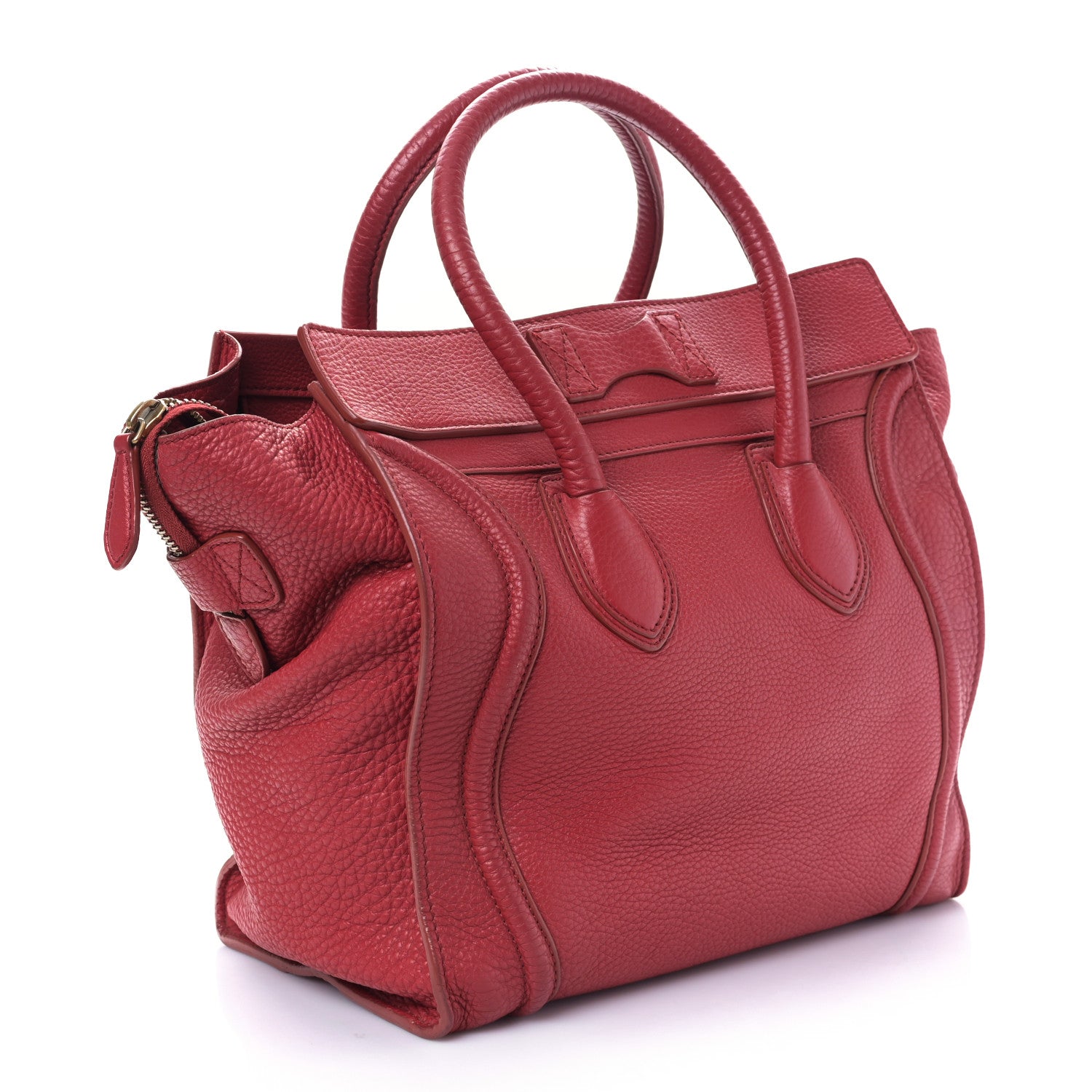 Celine Drummed Calfskin Mini Luggage Red 3 of 8