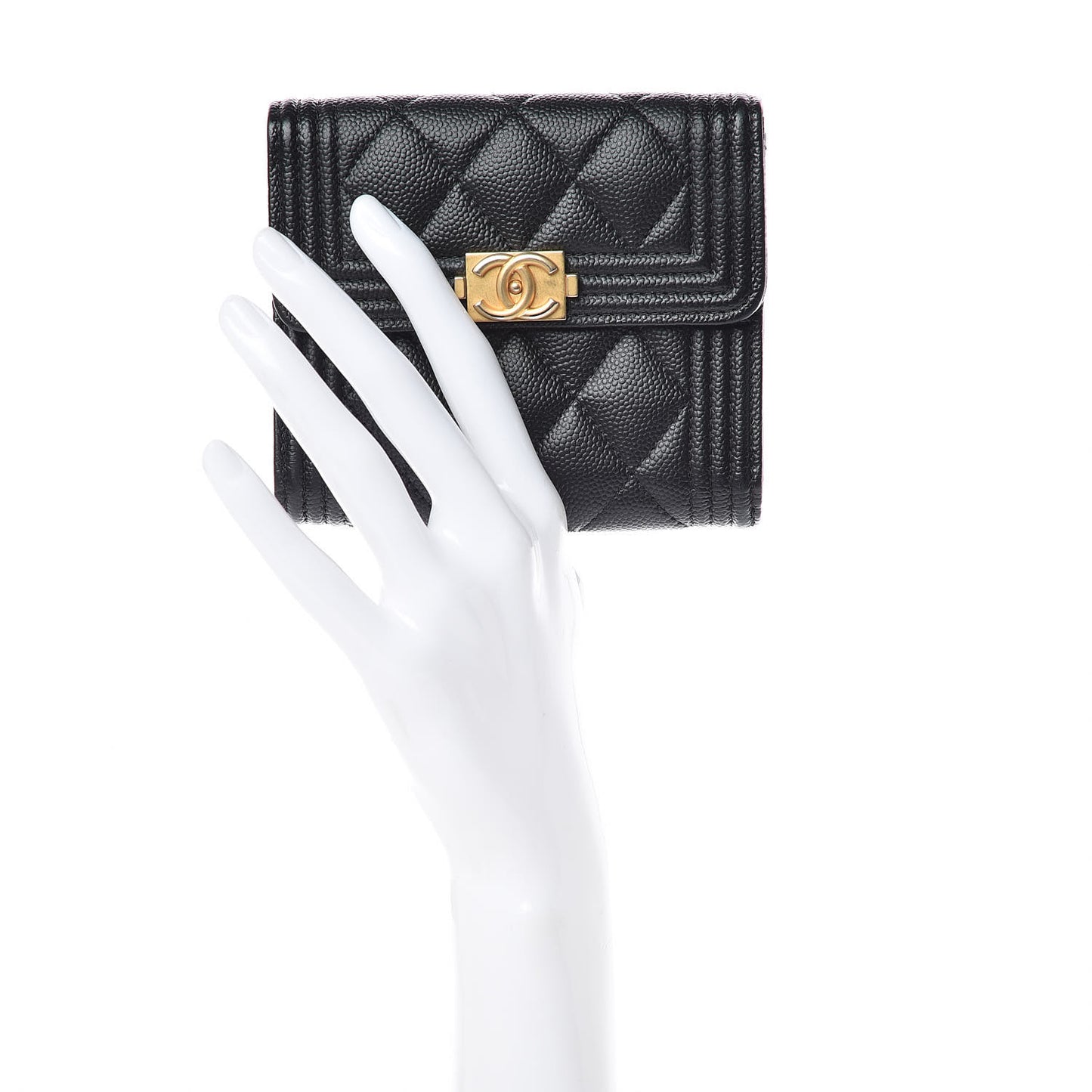Caviar Quilted Compact Boy Wallet Black